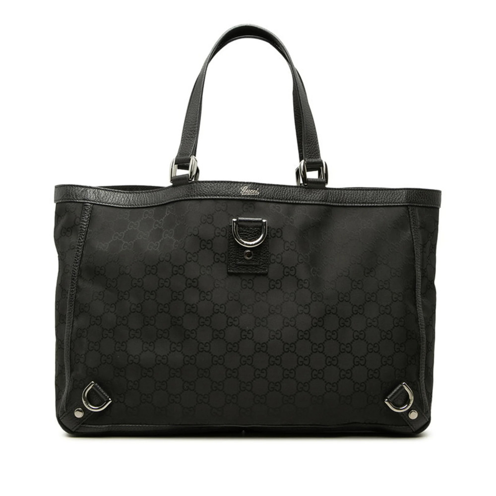 Gucci GG Canvas Abbey Tote Bag 293580 Black Leather Women's GUCCI